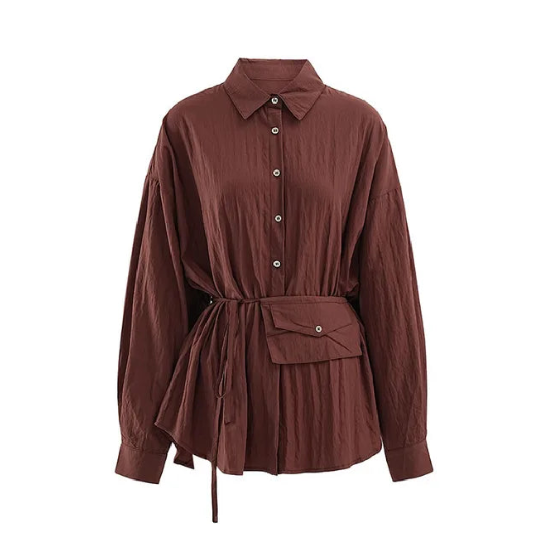 Pre Order:  Waist Bag Tie Loose Button Up Blouse