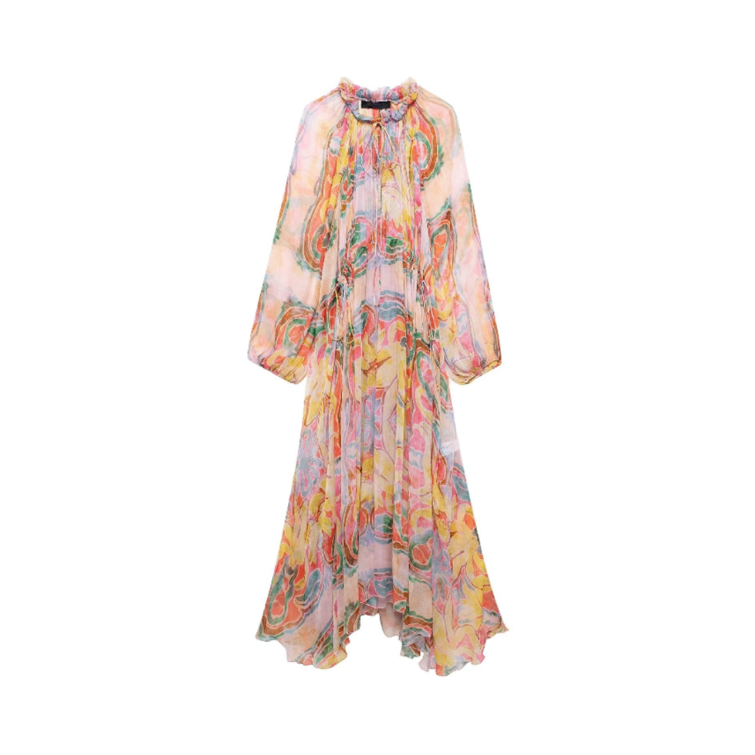 Pre Order: Rainbow Half High Collar Long Sleeve Loose Dress