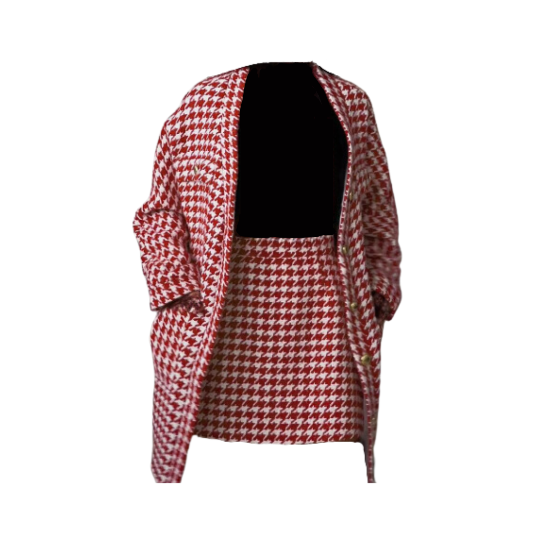 Pre Order: Houndstooth Long Sleeve Jacket + Mini Skirt Set