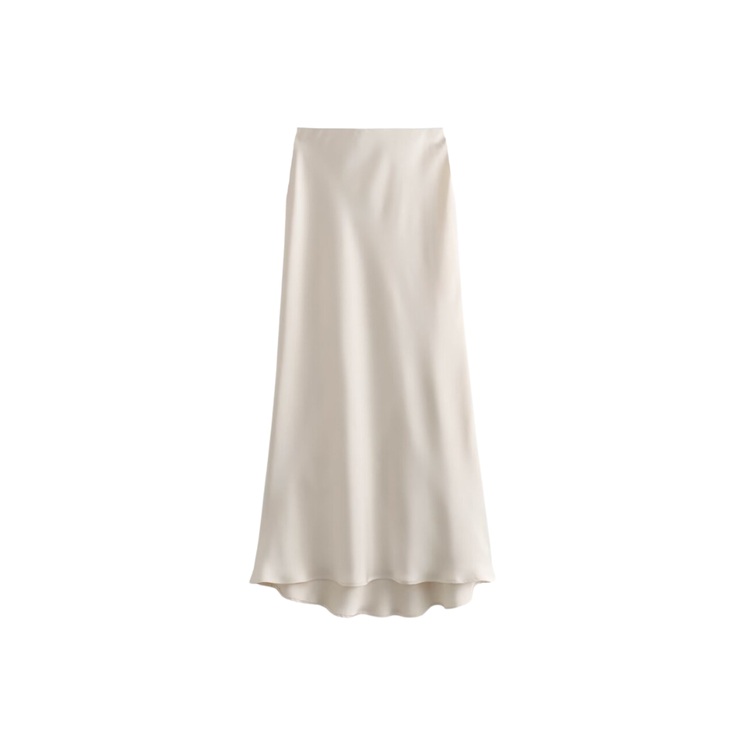 Pre Order: High Waisted Silk Satin Midi Skirt