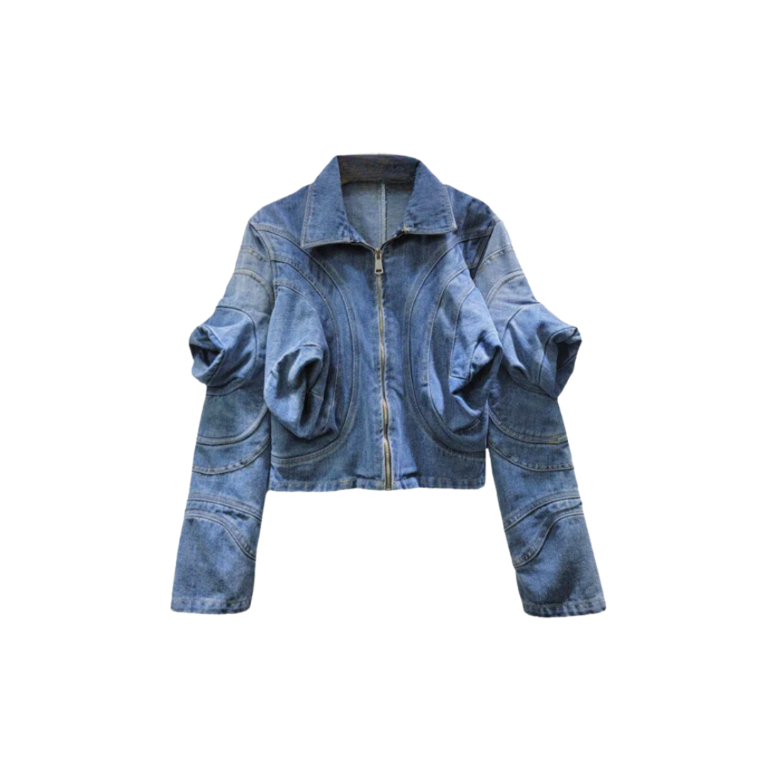 Pre Order: 3D Puff Long Sleeve Denim Jacket