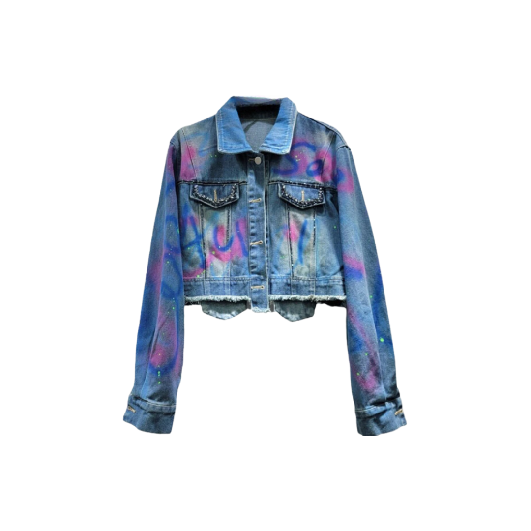 Pre Order: Diamond Embellished Loose Denim Short Jacket