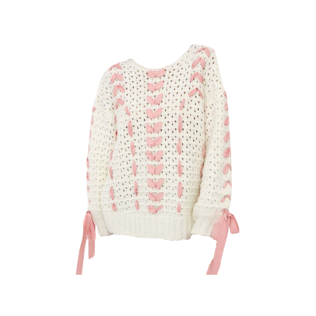 Pre Order: Lacey Ribbon Hollow Knitted Sweater