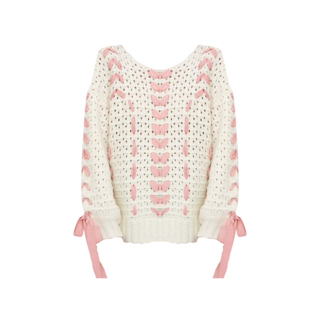 Pre Order: Lacey Ribbon Hollow Knitted Sweater