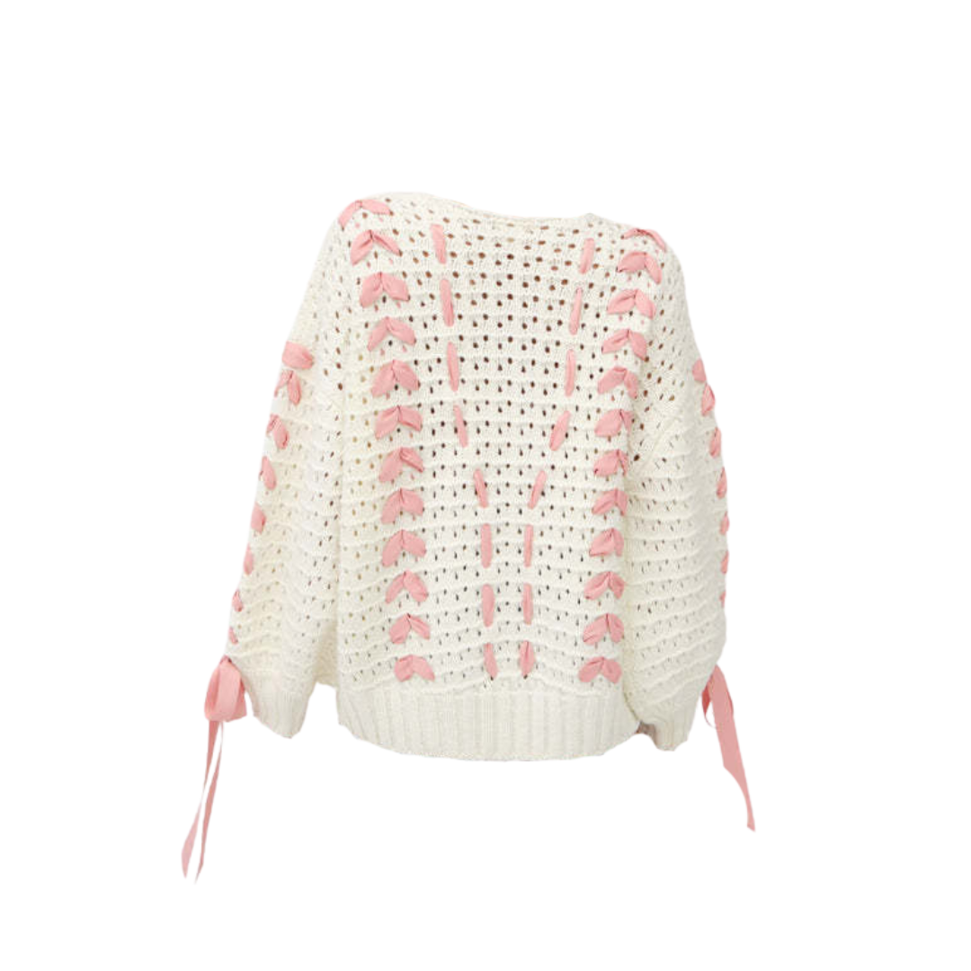 Pre Order: Lacey Ribbon Hollow Knitted Sweater