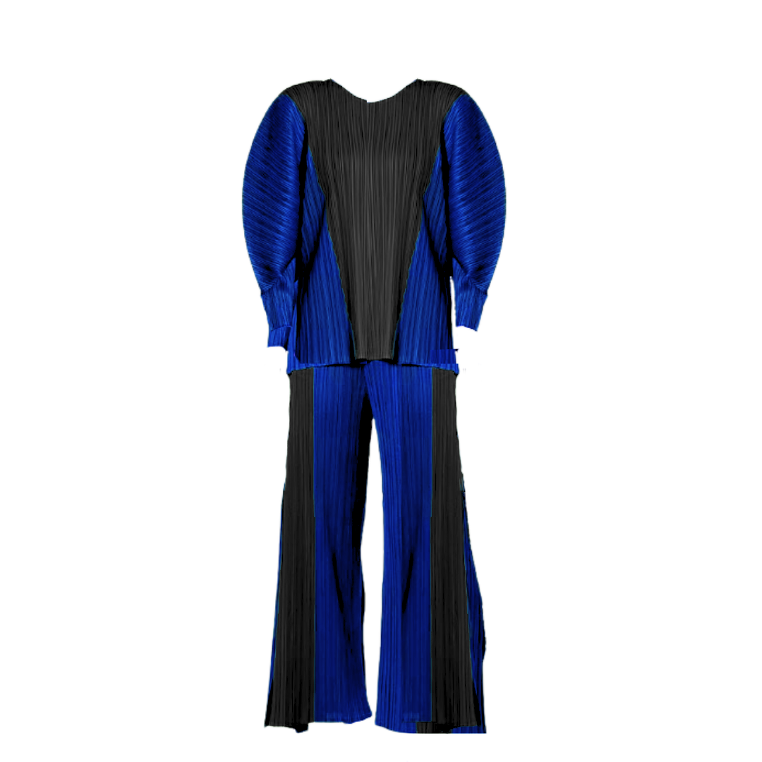 Bold Contrast Pleated Batwing Two-Piece Set