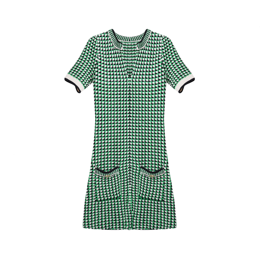 Pre Order:  Retro Green Checkered V-Neck Slim Fit Dress