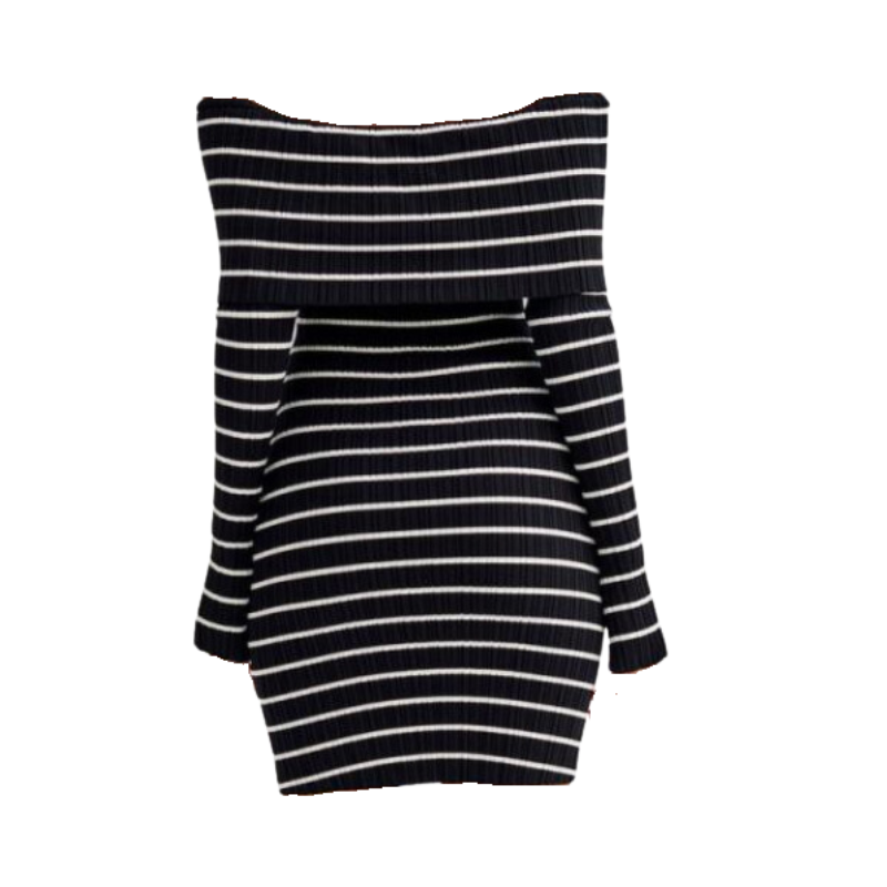 Pre Order: Off Shoulder Striped Knit Dress