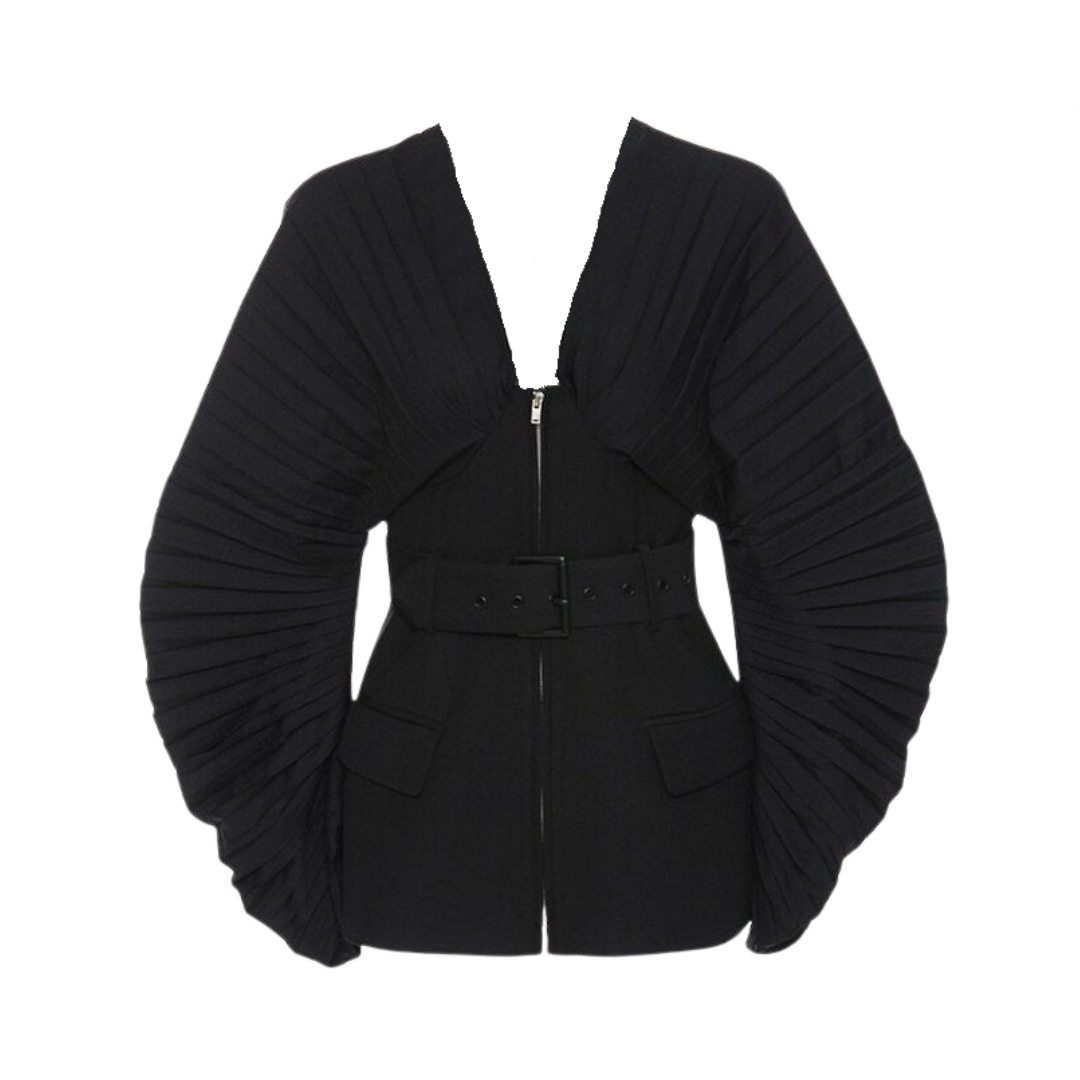 Pre Order:  Black Pleated Belted Blazer