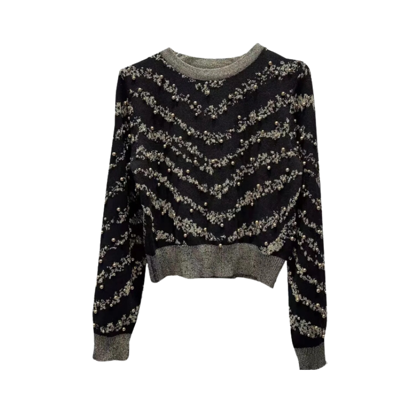 Pre Order: Floral Embellished Striped Knit Sweater