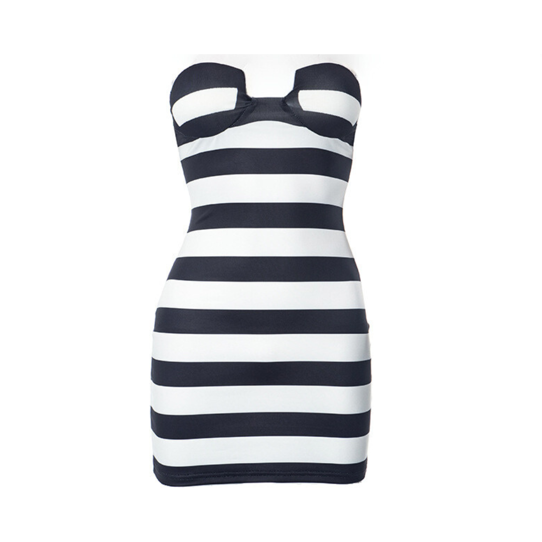 Strapless Chest Wrapped Striped Dress