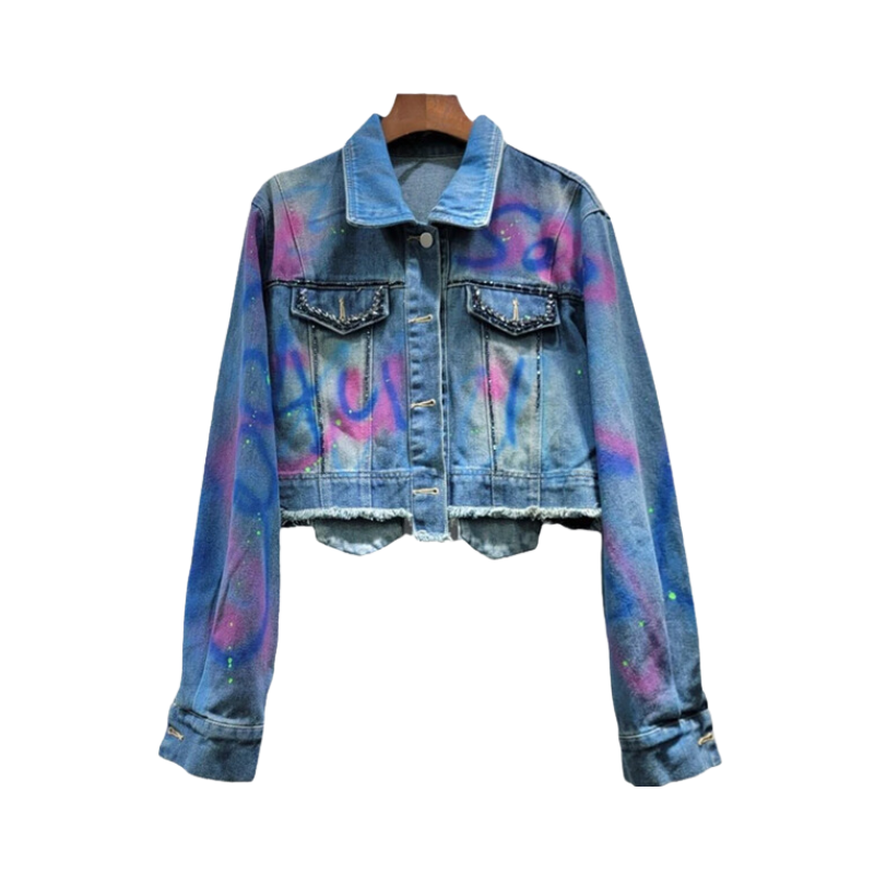 Pre Order: Diamond Embellished Loose Denim Short Jacket