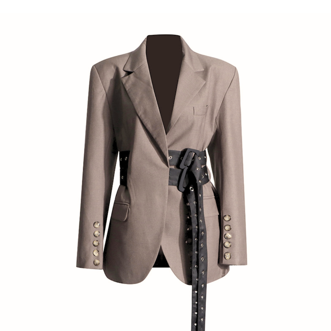 Pre Order:  Spliced Double Lace-Up Belt V-Neck Blazer Jacket