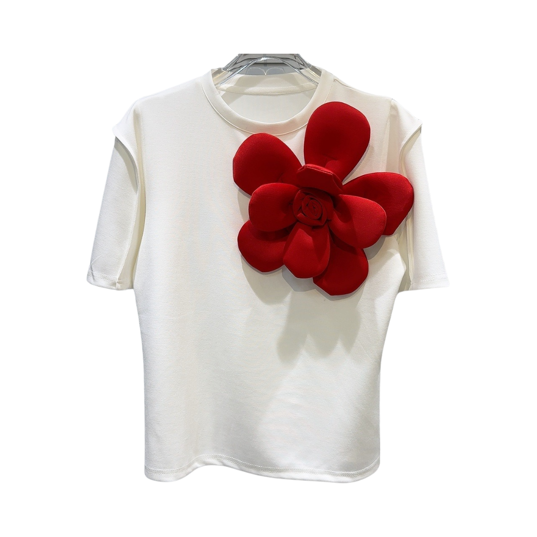 Pre Order:  3D Flower Solid Short Sleeve T-Shirt