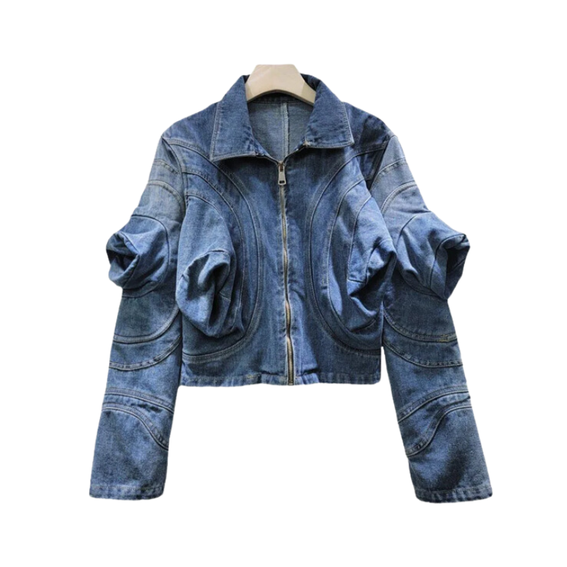 Blue long puff sleeve denim jacket online