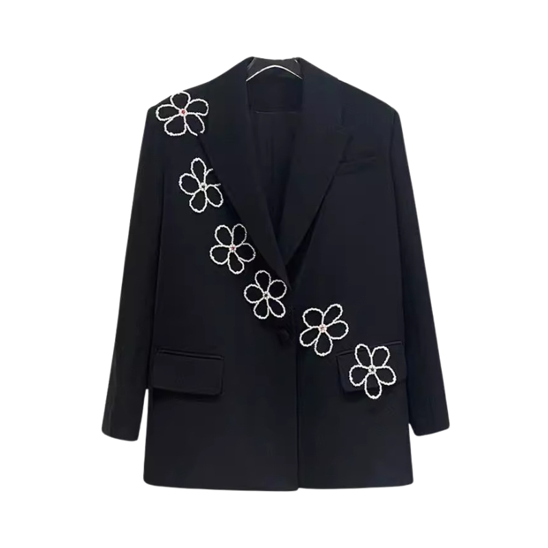 Pre Order: Retro Pearl Flower Embellished Blazer