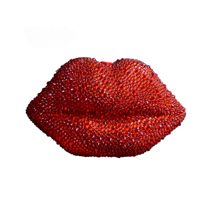 Red Lip Rhinestone Clutch Bag