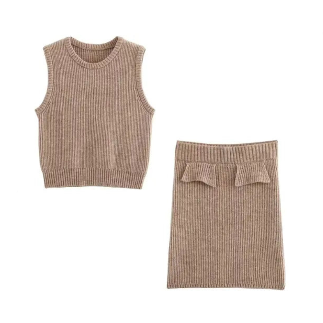 Pre Order:  Round Neck Knitted Vest + Hip Hugging Knitted Skirt