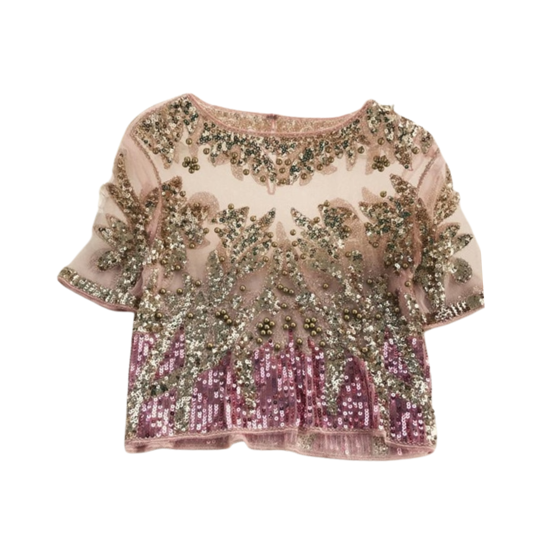 Gauze Sequined Patchwork Blouse