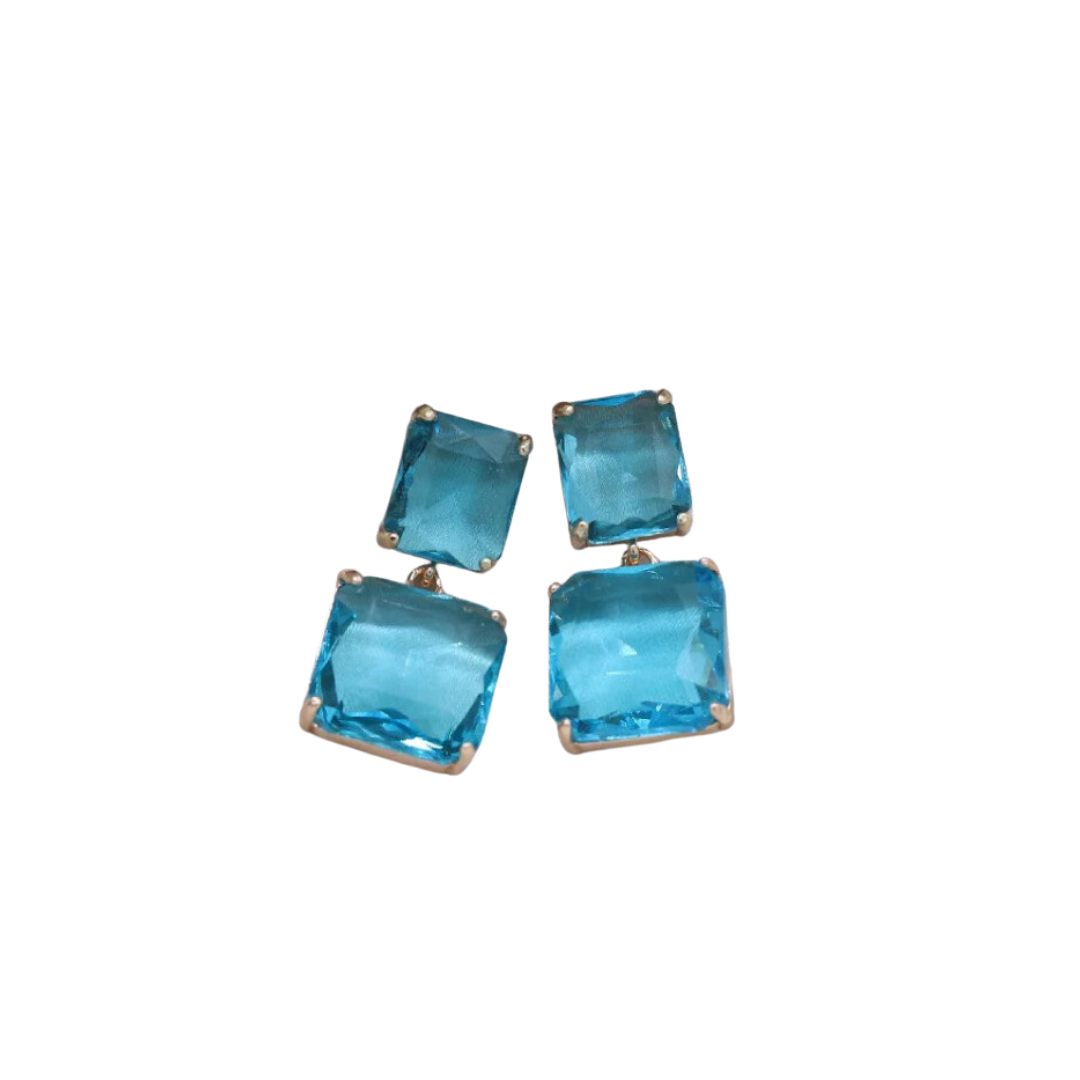 Pre Order:  Double Square Crystal Pendant Drop Earrings