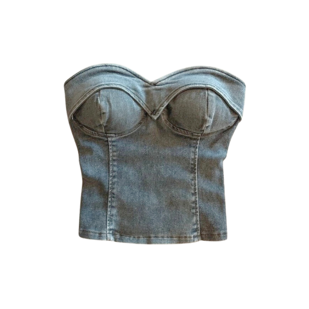 Pre Order:  Strapless Cropped Denim Tube Top