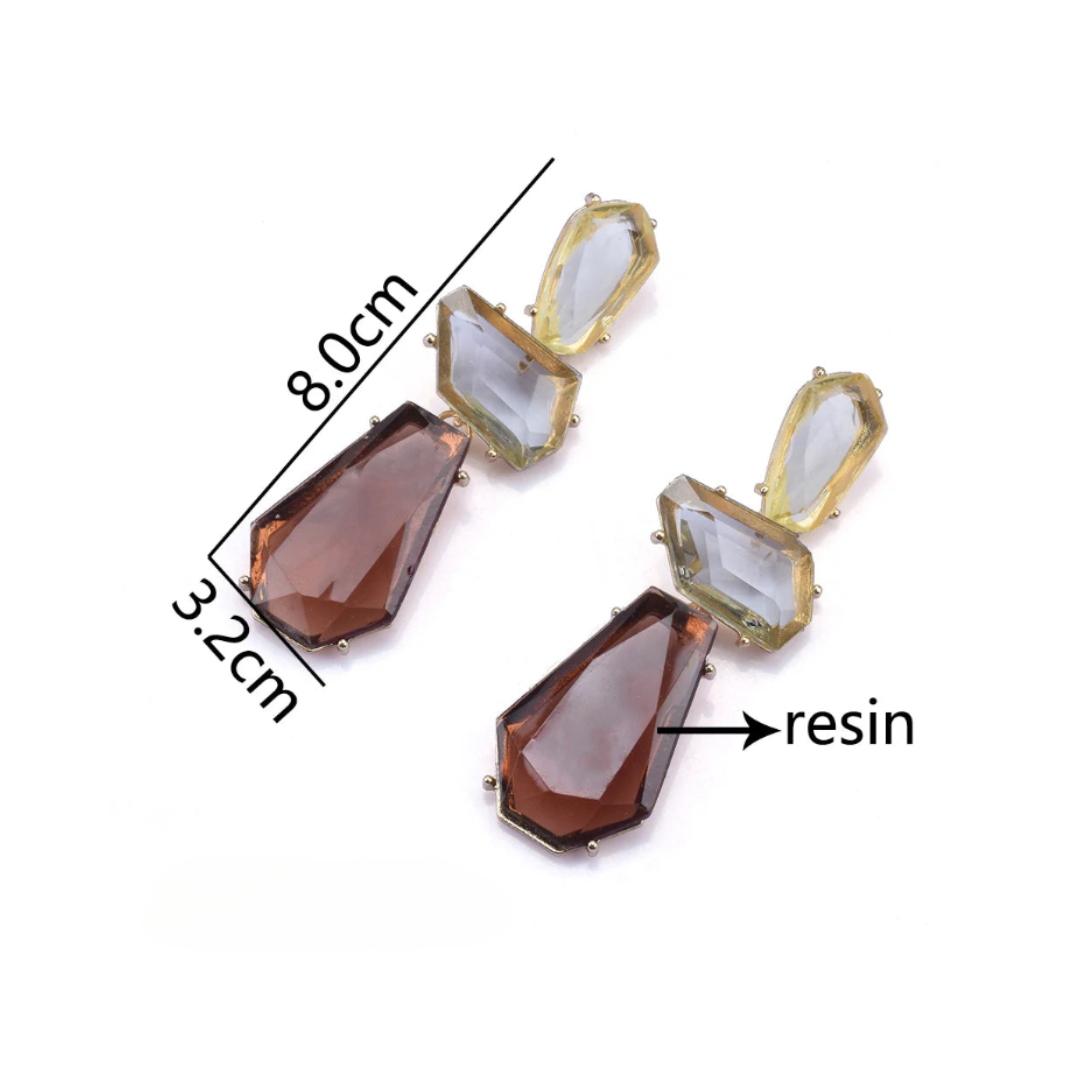 Pre Order:  Multilayer Geometric Resin Drop Earrings