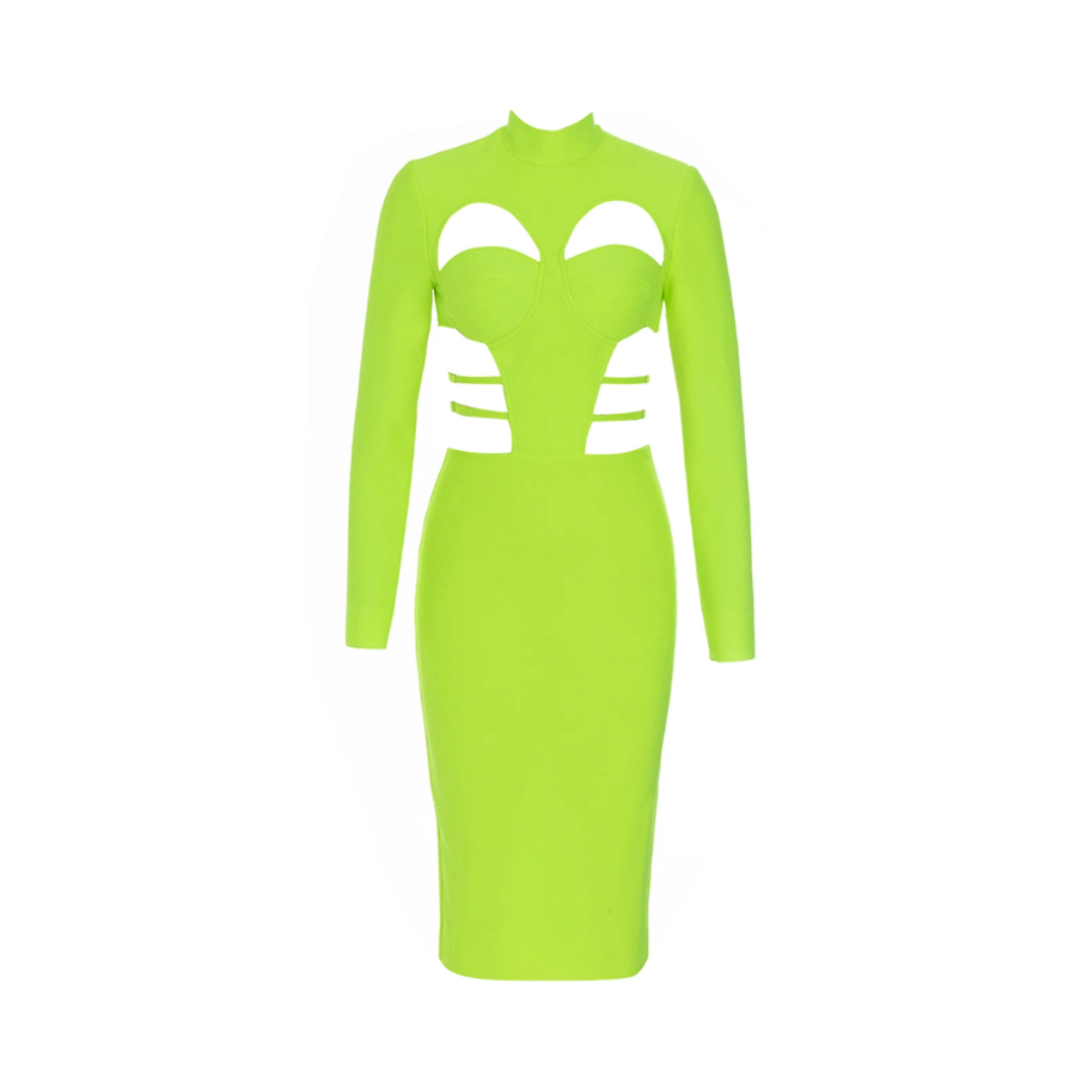 Pre Order:  Green Hollow-Out Slim-Fit Midi Dress