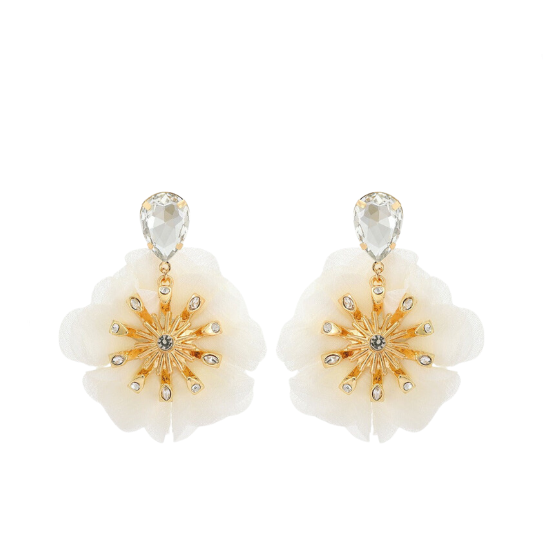 Pre Order:  Chiffon Diamond Large Flower Earrings