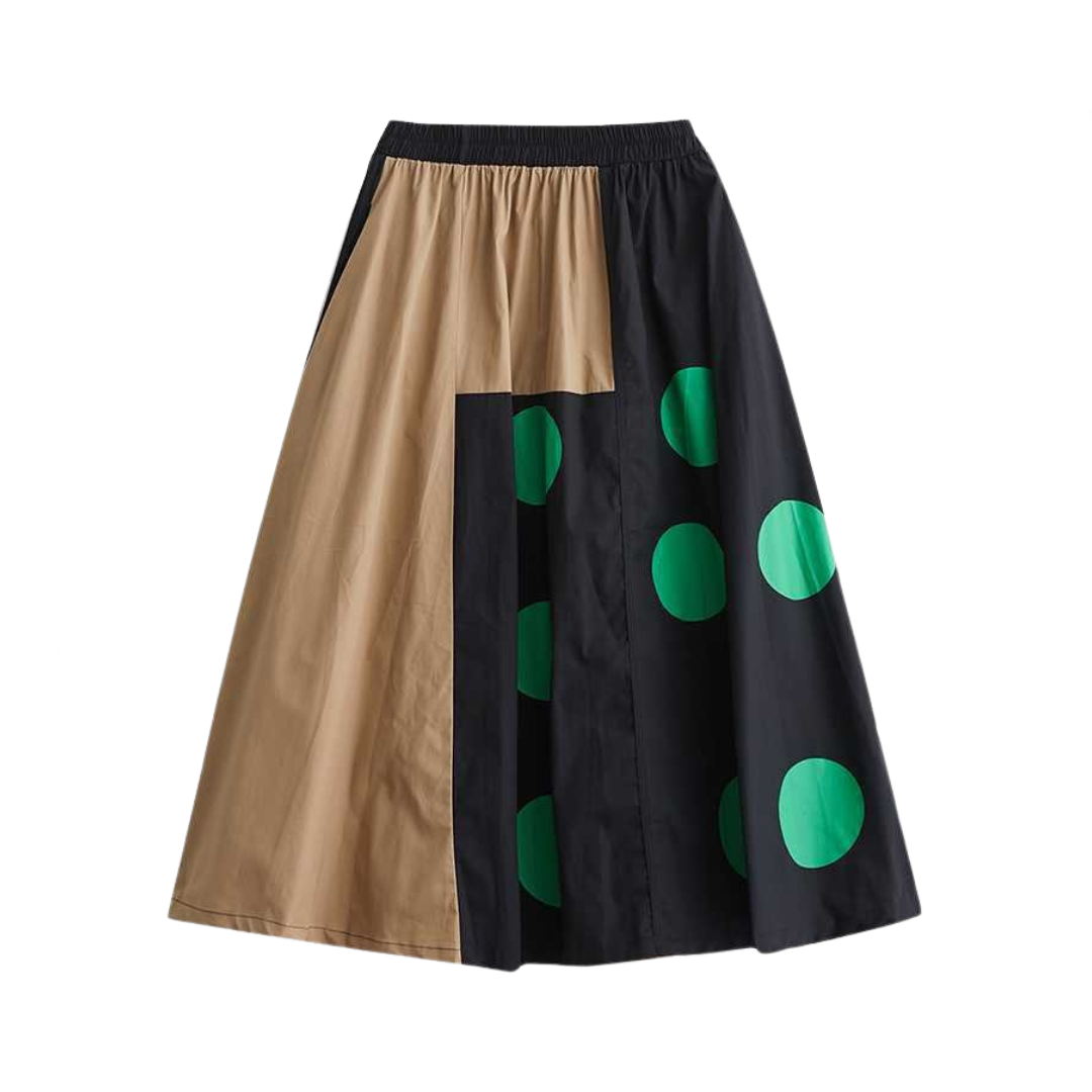 Loose Printed Patchwork Elastic Waist Skirt