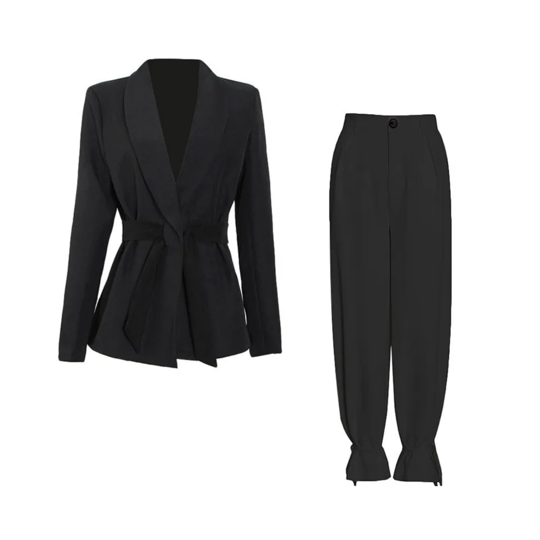 Lace-Up Blazer Ankle Tie Pants Set - Final Sale