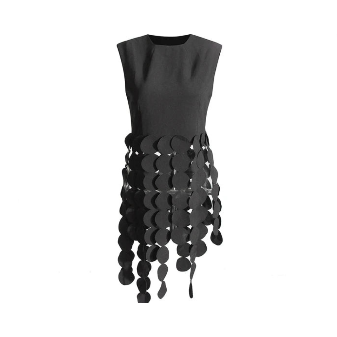 Spliced Tassel Round Patch Slim Fit Sleeveless Shirt