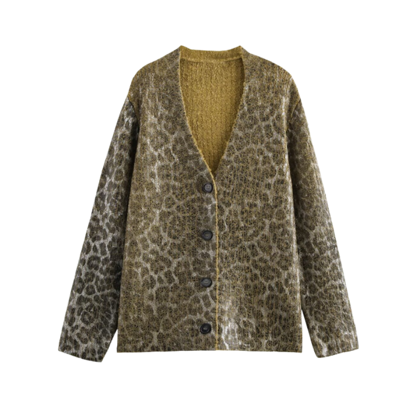 Pre Order: Animal Pattern Metal Hot Stamping Knitted Cardigan