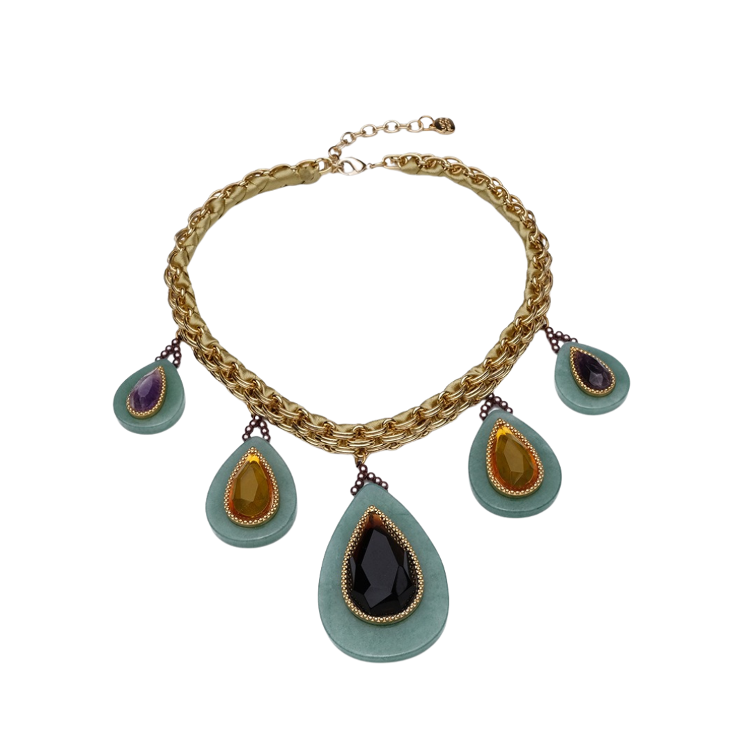 Pre Order:  Retro Thick Chain Stone Droplet Necklace