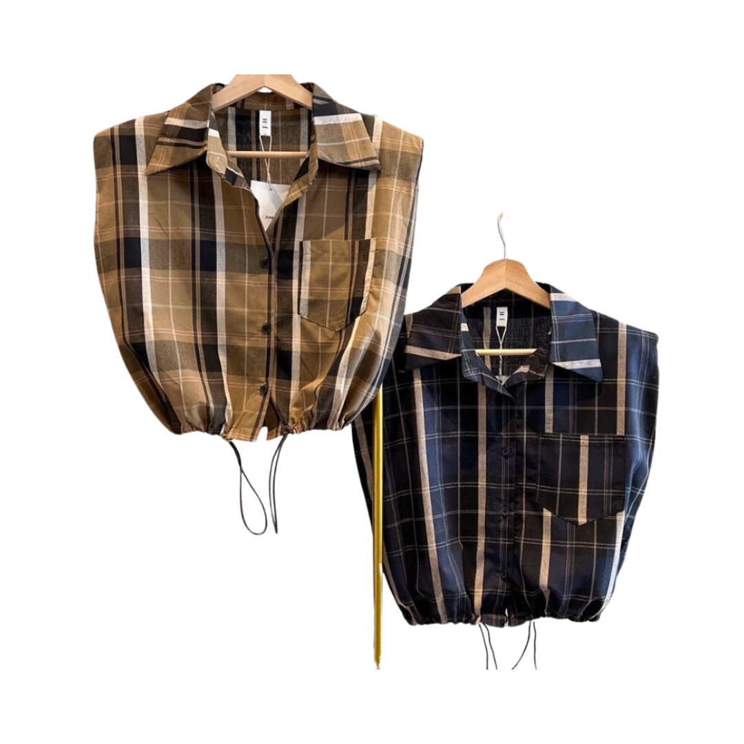 Pre Order:  Plaid Drawstring Crop Shirt