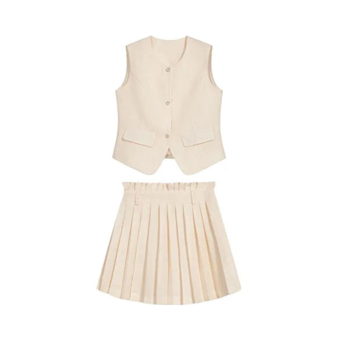 Pre Order:  Button Down Vest + Pleated Tennis Skirt Set