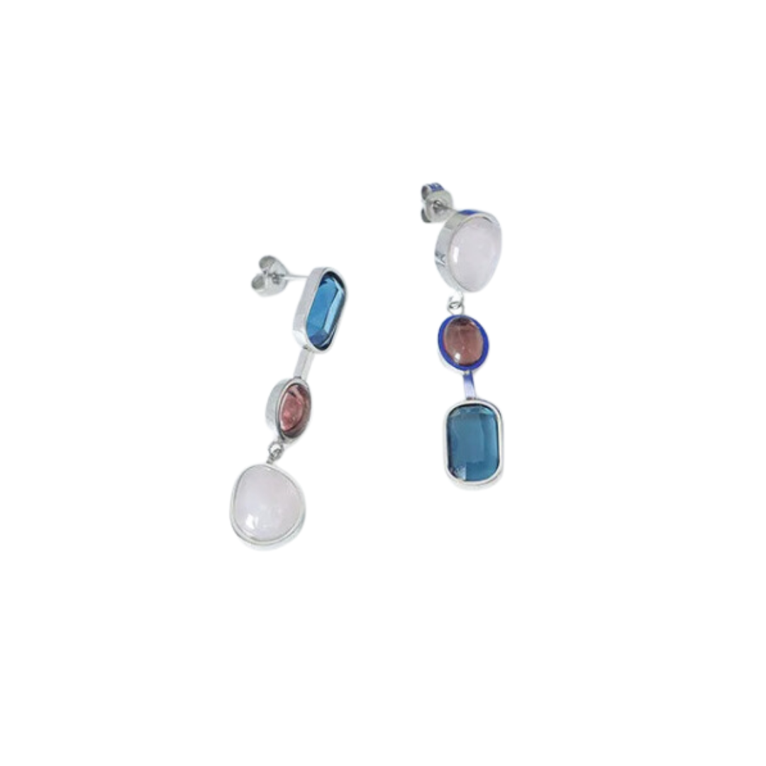 Pre Order:  Asymmetrical Colorful  Glass Stone Dangle Earrings