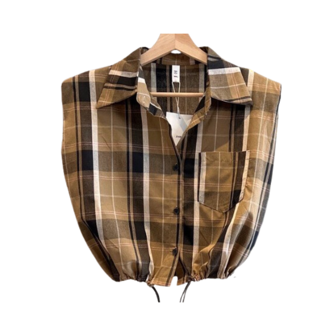 Pre Order:  Plaid Drawstring Crop Shirt