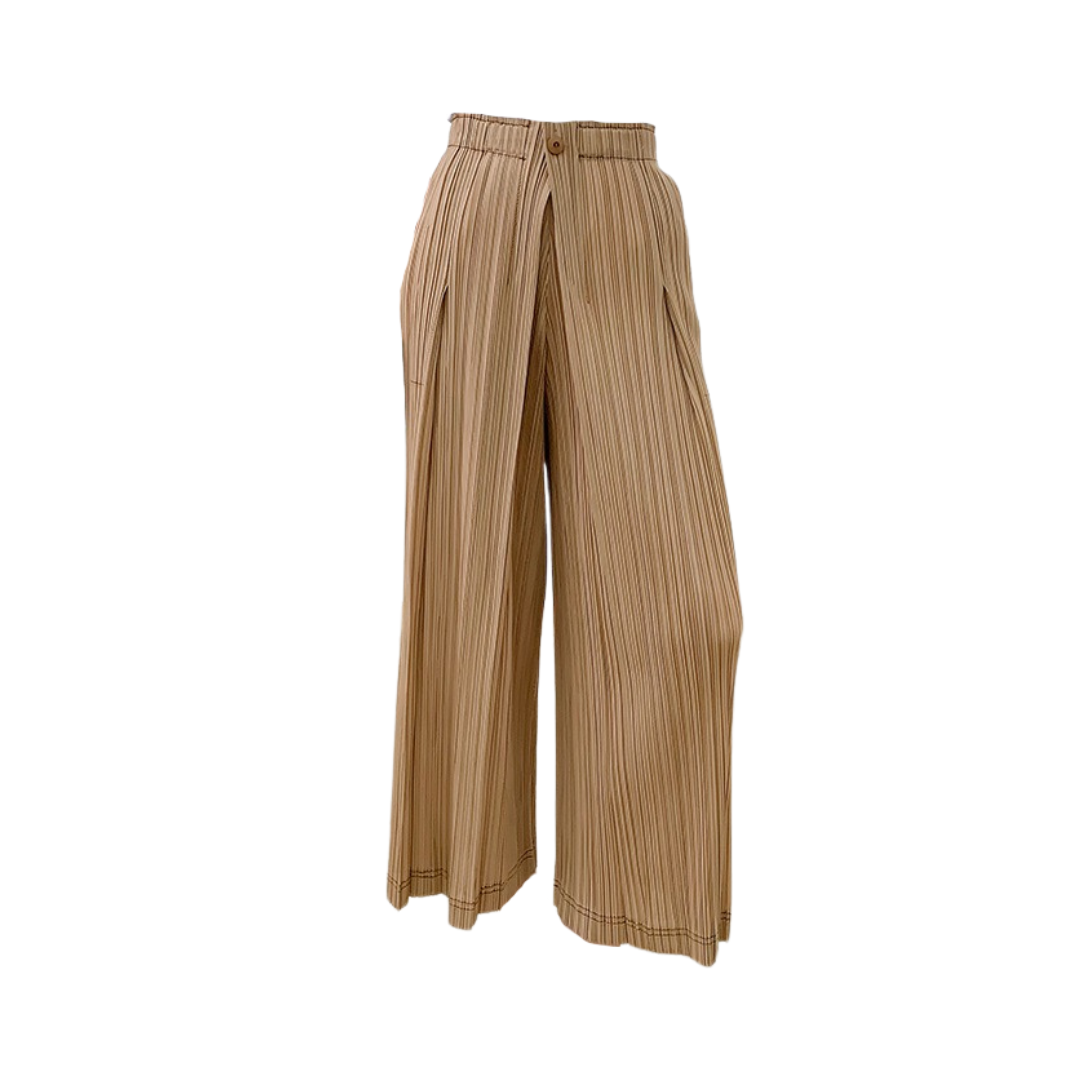 Pre Order:  Pleated Folding Mid length Loose Wide Leg Pants