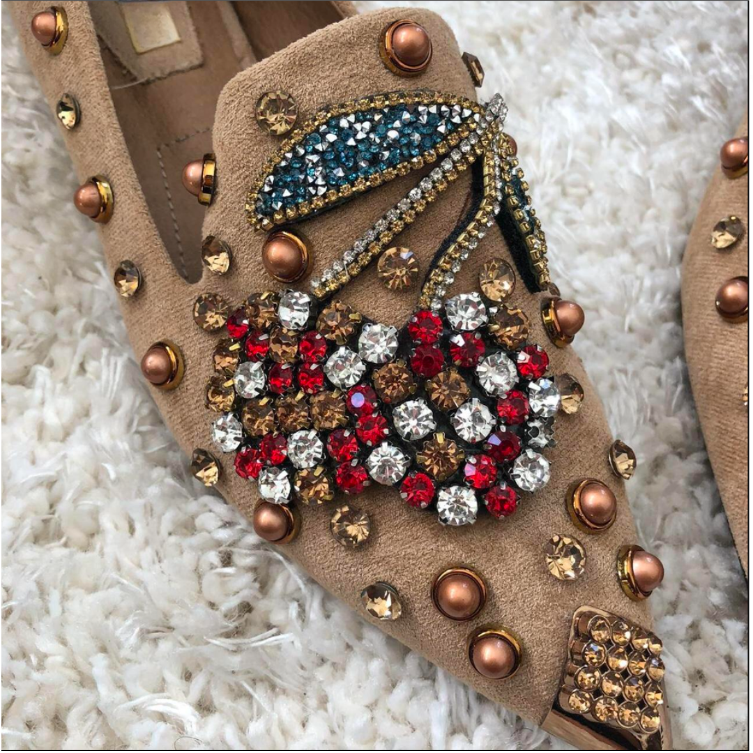 Pre Order:  Rhinestone Cherry Metal Pointed Toe Flat Shoes