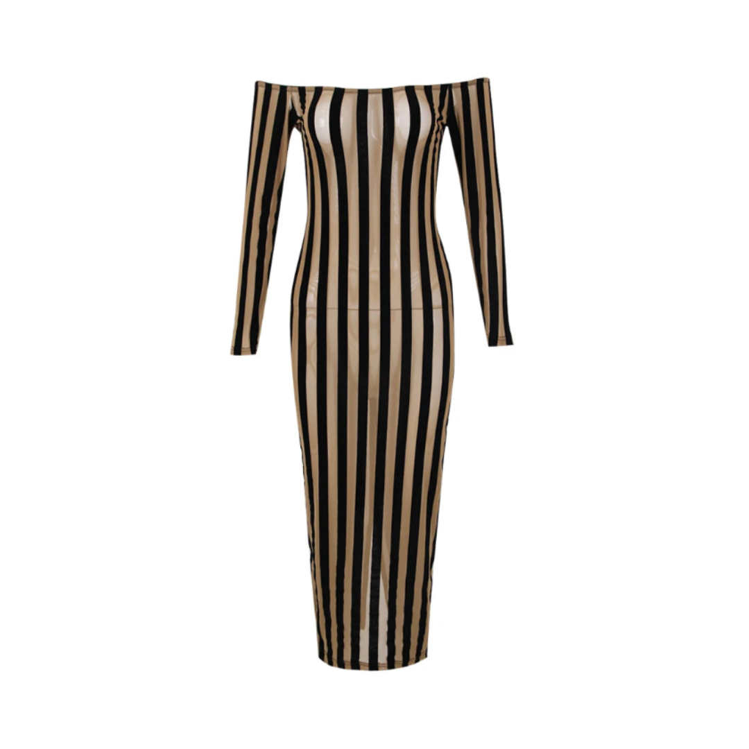 Pre Order:  Striped Off Shoulder Long Dress