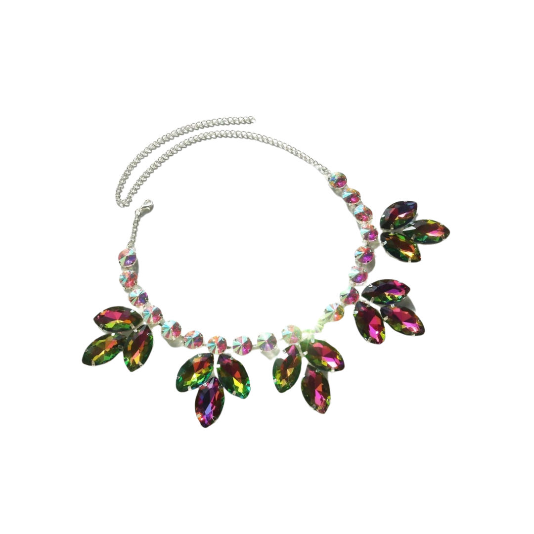 Pre Order:  Crystal Leaf Pendant Choker Necklace