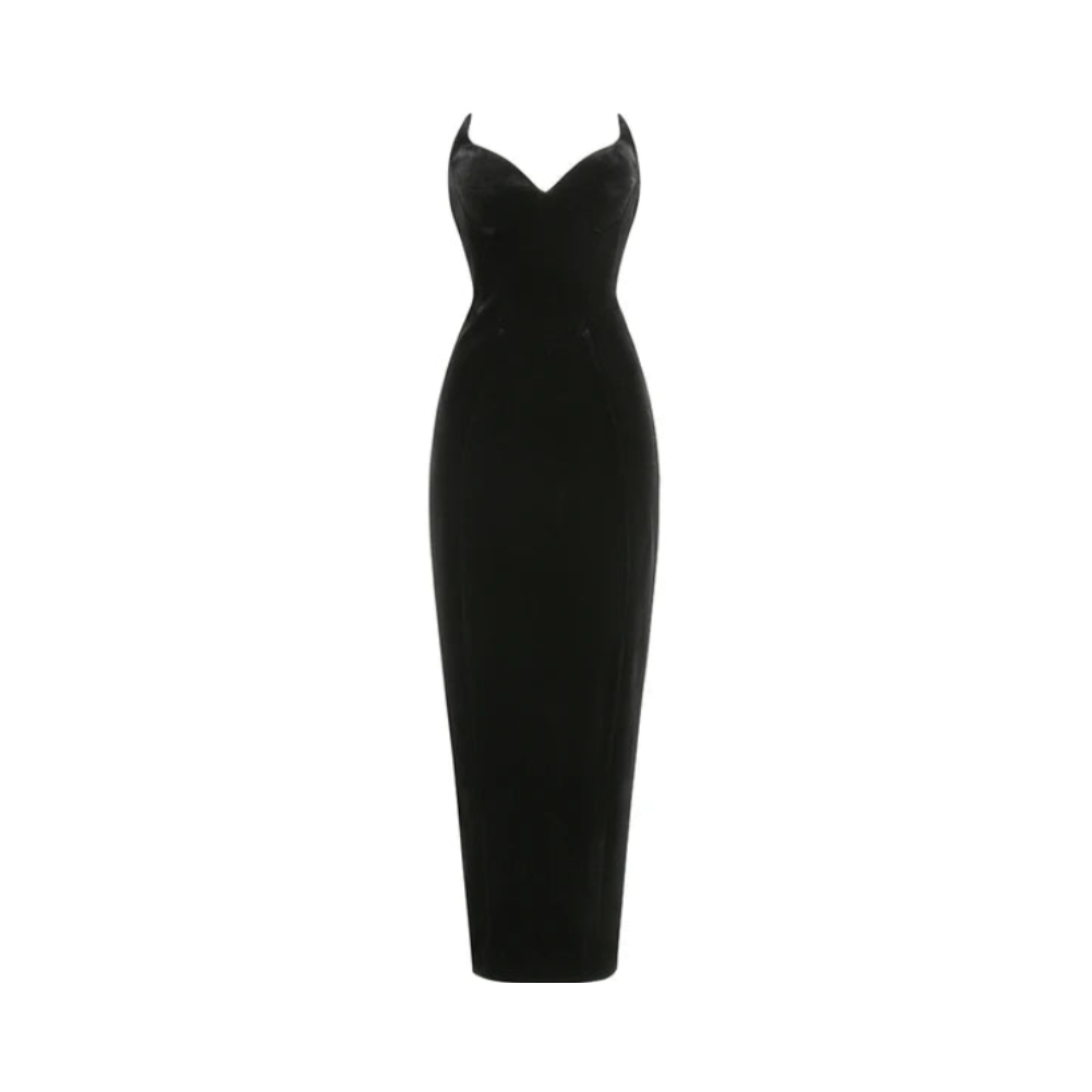 Pre Order:  Solid Velvet Strapless Split Maxi Dress