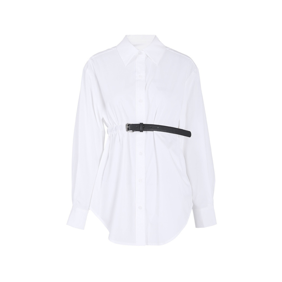 Pre Order:  Single Breasted Mid-Length Belted Cotton Shirt