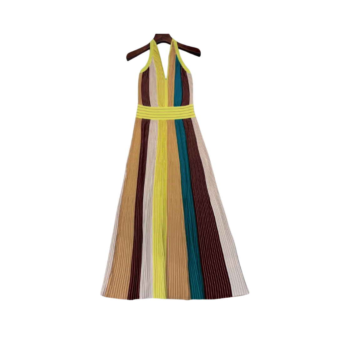 Pre Order:  Multicolor Hanging Neck Pleated Dress