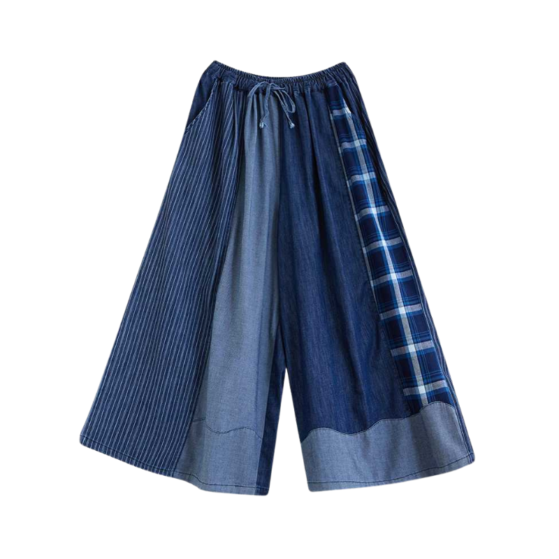 Pre Order: Drawstring Elastic Waist Patchwork Wide Leg Pants