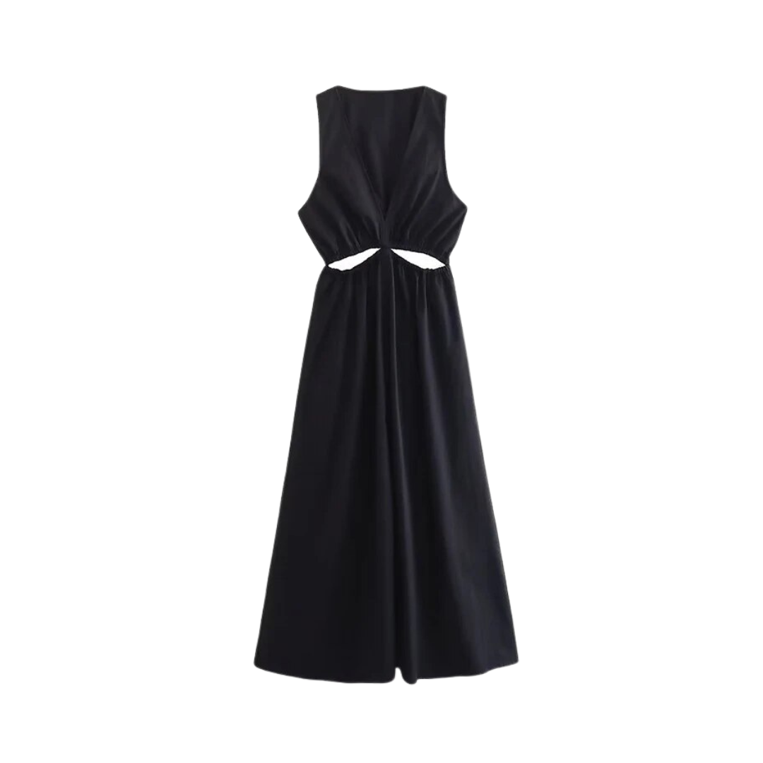 Pre Order:  Casual V-Neck Waist Hollow Out A-Line Dress