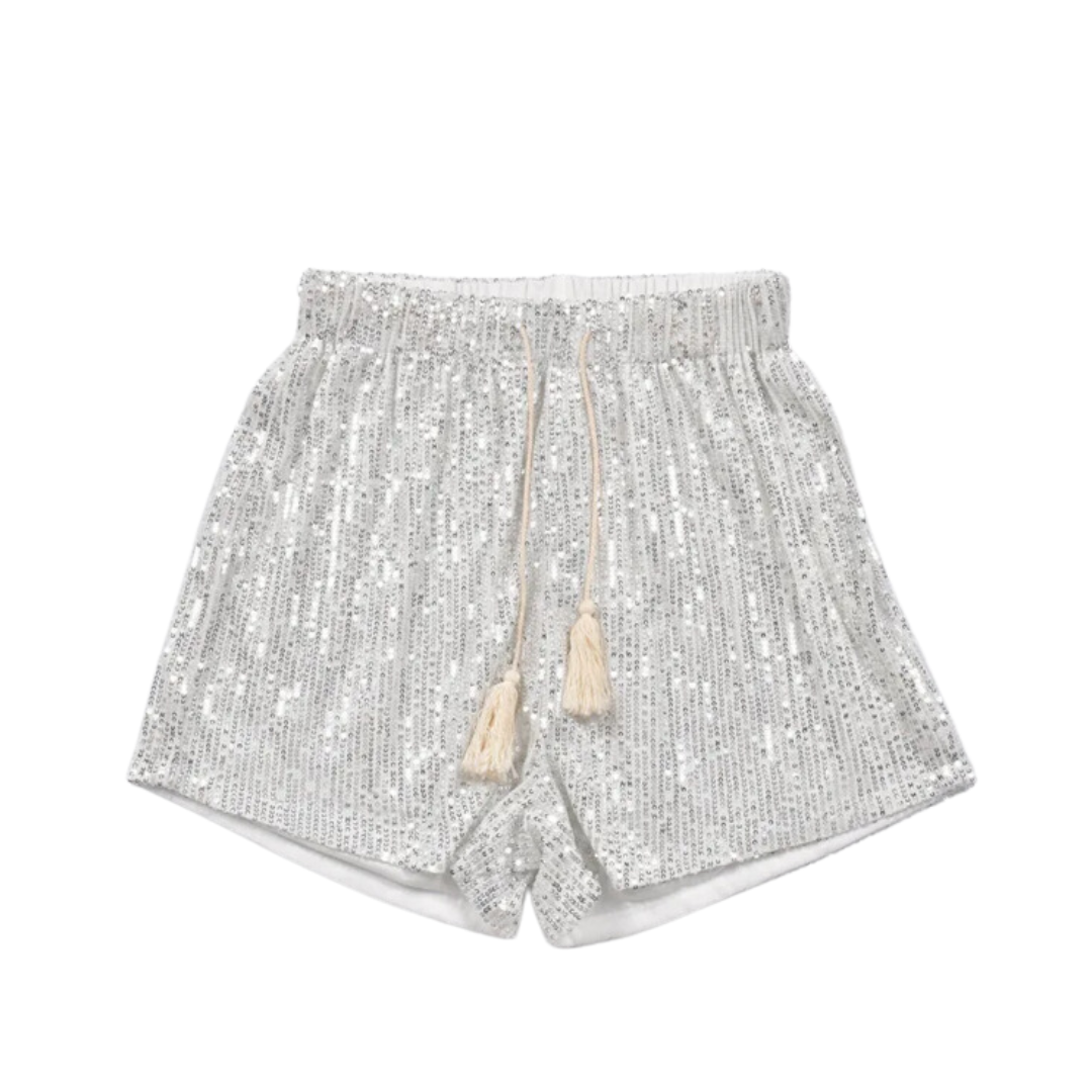 Pre Order:  Silver Sequins Low Waist Lace Up Mini Shorts