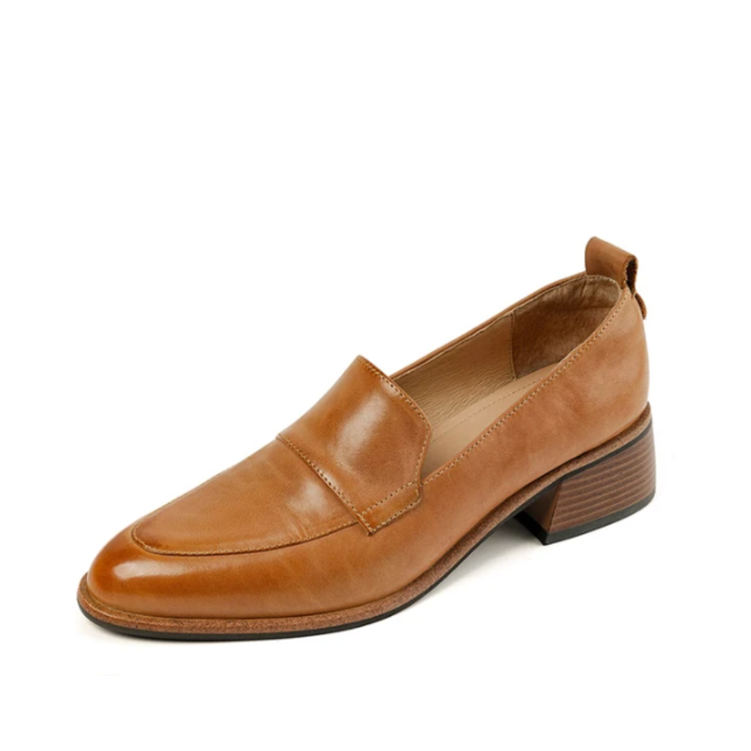 Pre Order:  Retro Leather Chunky Heel Deep Mouth Loafers