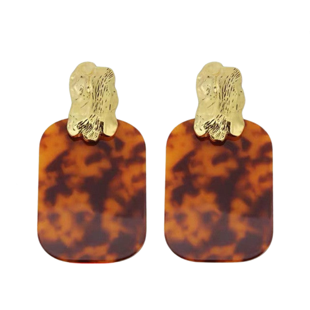 Pre Order:  Exaggerated Resin Leopard Print Square Clip On Earrings