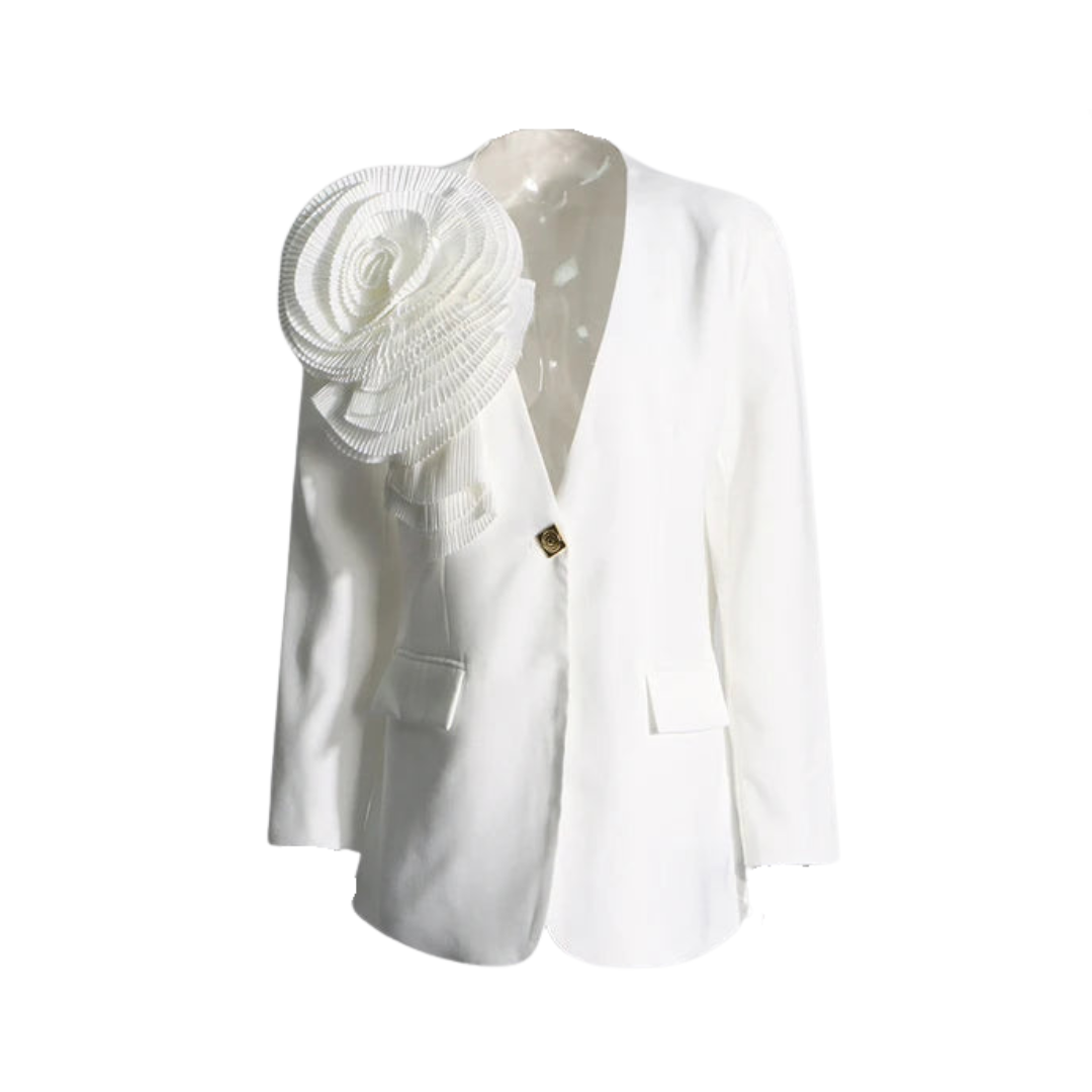 V-Neck Splicing 3D Flower Blazer